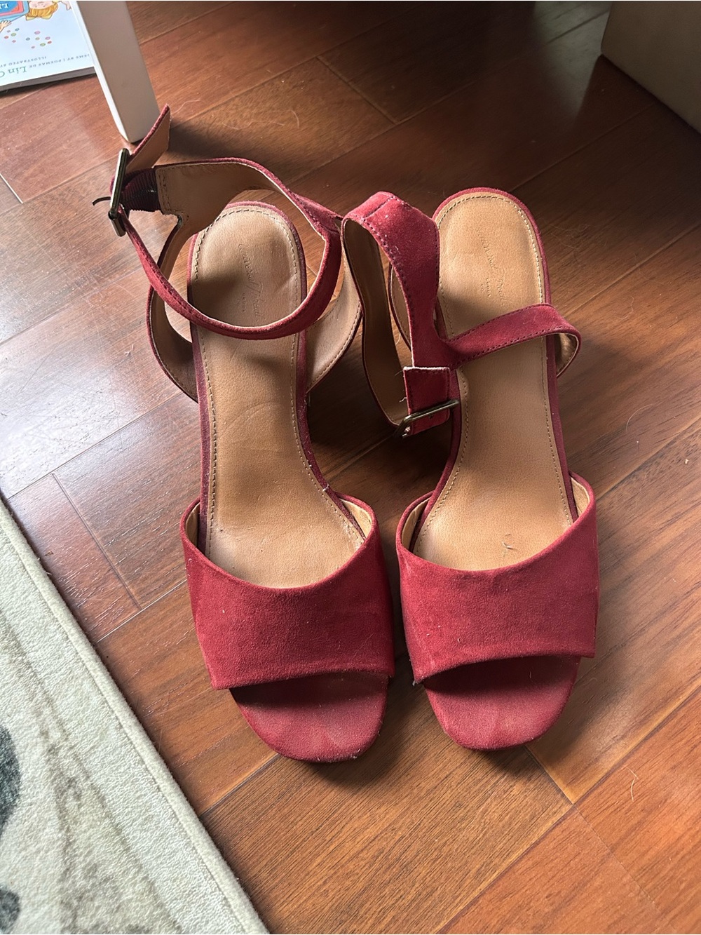 Universal Thread Red Suede Block Heel Sandals with Ankle Strap